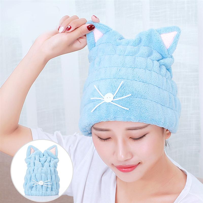 Kat Oor Haardrooginrichtingen Handdoeken Coral Fluwelen Na Douche Haardrooginrichtingen Wrap Wateropname Lady 'S Handdoek Snel Droog Haar Hoed hoofd Wrap