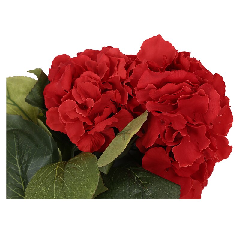 Artificial Hydrangea Flower 5 Big Heads Bouquet (Diameter 7" each head) Red