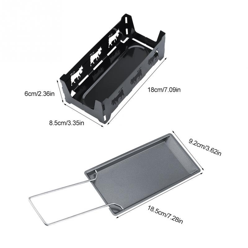 Metalen Koolstofstaal Mini Kaas Raclette Non-stick Coating Kaarsen Verwarmde Bakken Lade Opvouwbare Handvat Met Spatel Cook Set
