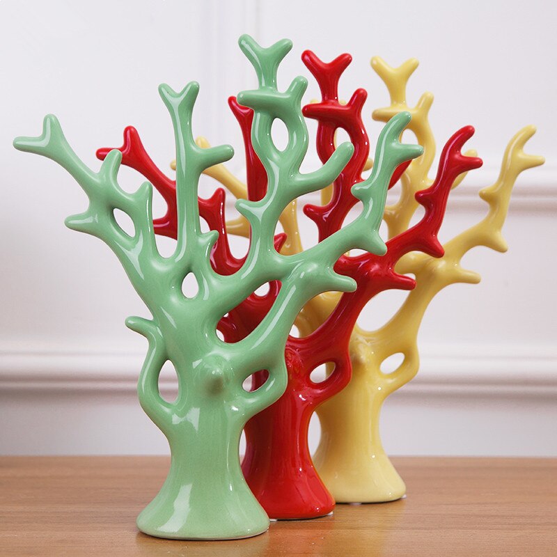 Décoration de mariage bureau ameublement Articles en céramique noir blanc rouge couleur décorative arbres chinois riche arbre corail