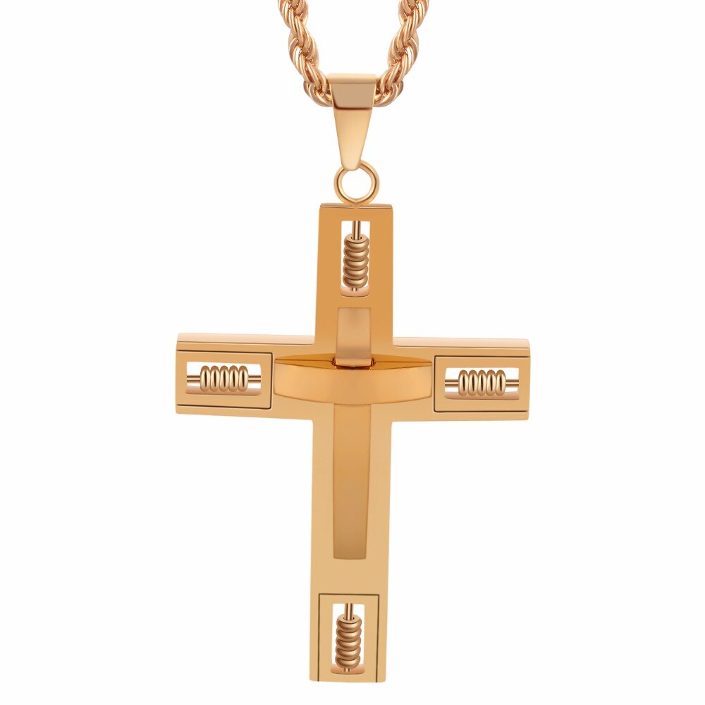 Mode Mannen Rvs Gold Tone Religieuze Cross Hanger Chiristian Ketting Sieraden Touw Ketting