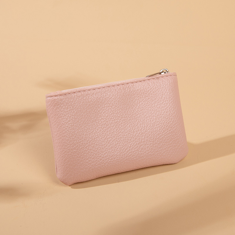 Ultradünne mini-geldbörse mit litschi-muster, reißverschluss, retro-tasche für damen, münzbeutel aus pu-leder, schlüsselanhänger-clutch: Rosa