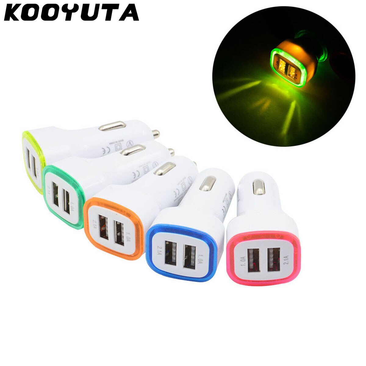 Kooyuta Universele Led Licht Dubbele 2 Poort 2.1A + 1A Usb Autolader Vier Kleuren Voor Samsung Apple Iphone Mobiele telefoon Fs