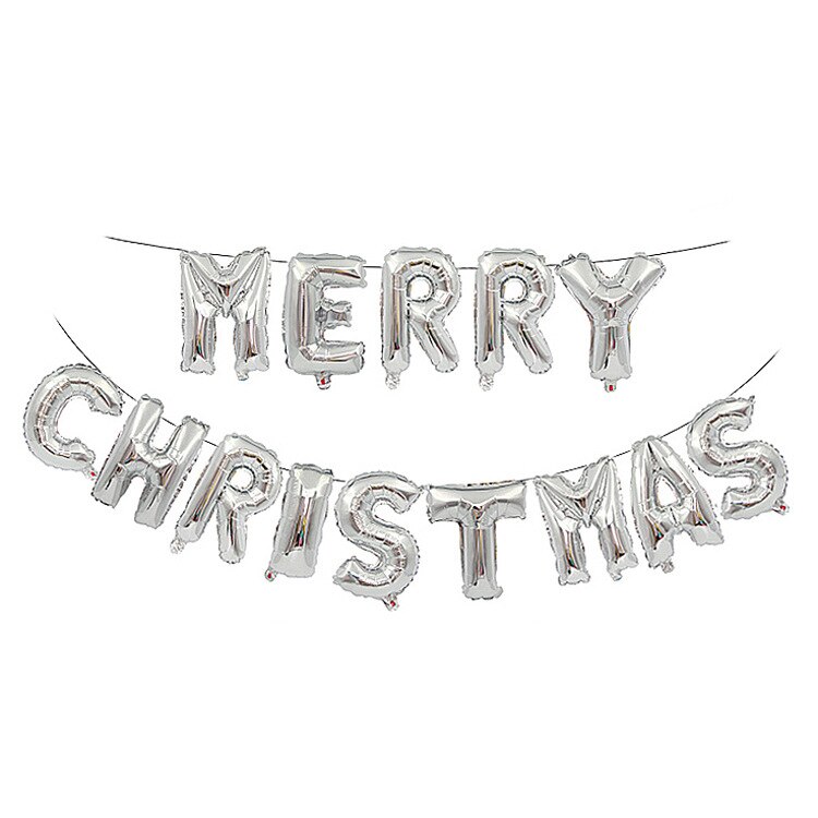 Merry Christmas balloon red green letters decoration balloon bar mall Merry Christmas aluminum film balloon package: Silver