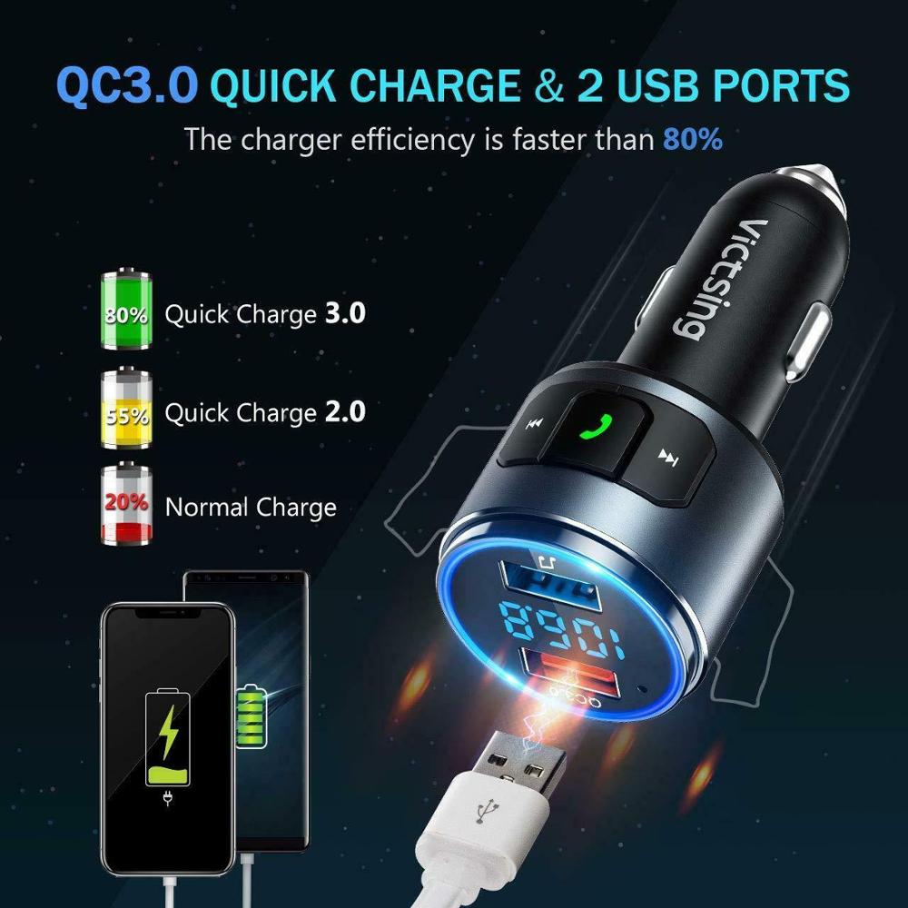 VicTsing-Adaptador de Radio transmisor FM con Bluetooth actualizado V5.0, llamada con manos libres, cargador rápido QC3.0 y 2 puertos USB, transmisor FM