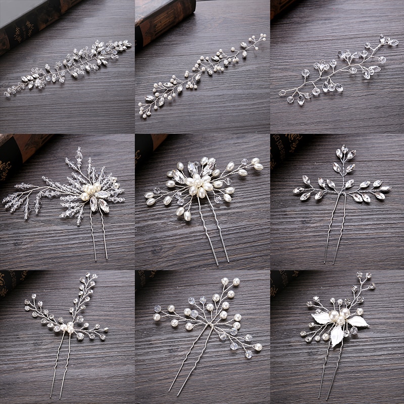 Wedding Crystal Pearl Hair pins For Silver Color Bridal Hair Accessories Women Hair Clips Many Wedding Hair Jewelry