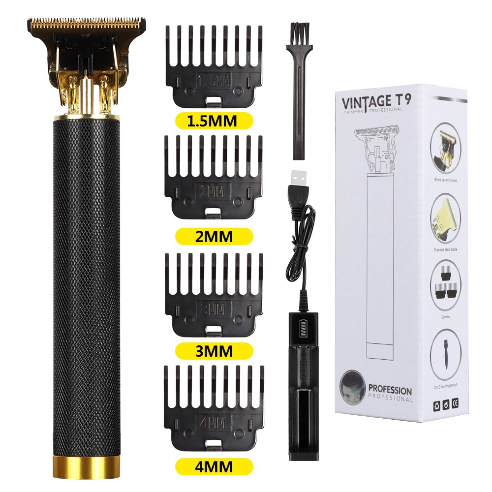 Cortadora de pelo recargable por USB T9 para hombre, máquina para cortar cabello con pantalla LCD, herramienta de estilismo para corte de pelo y barba, novedad de: black box