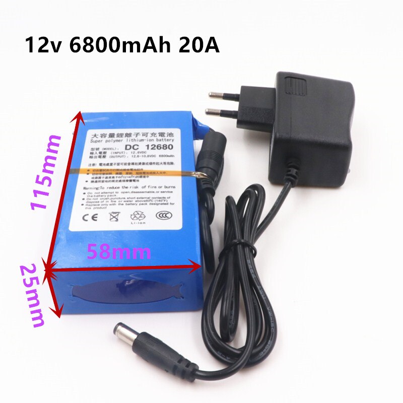 Lithium-ion Battery Pack - 12V DC - 3000mAh to 20000mAh - Rechargeable Power Charger: 12V 6800mAh