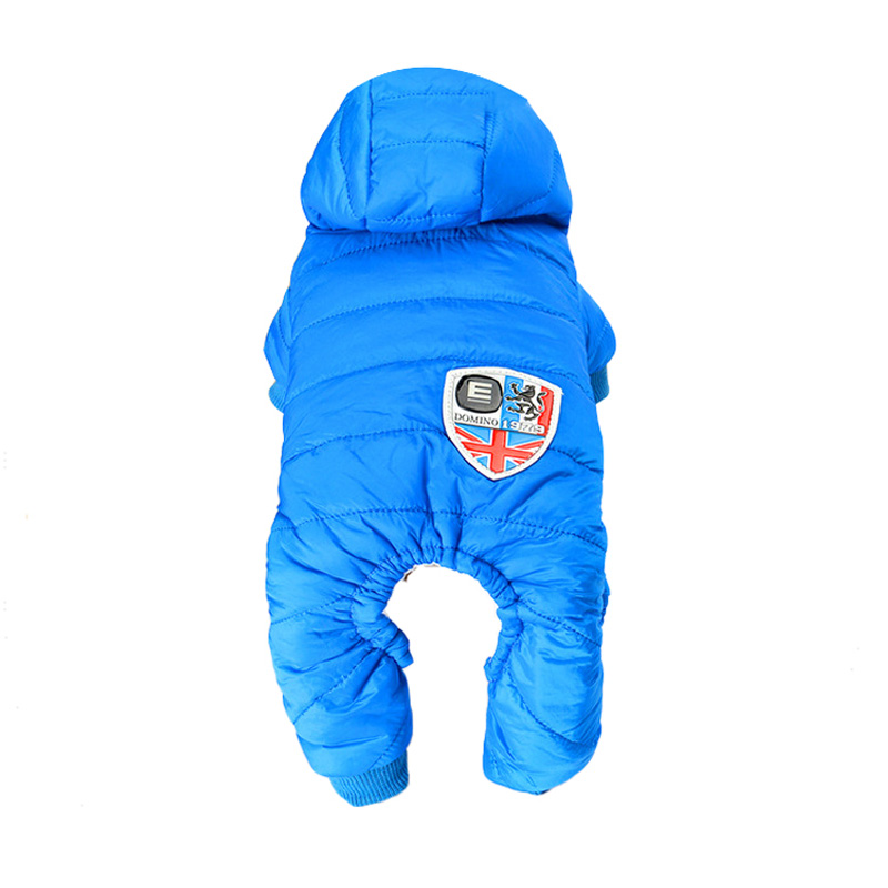 Ropas impermeables para perro invierno Mono para cachorro abrigo suave para perros Chihuahua ropa para mascotas trajes con capucha para perros pequeños: Blue / XL