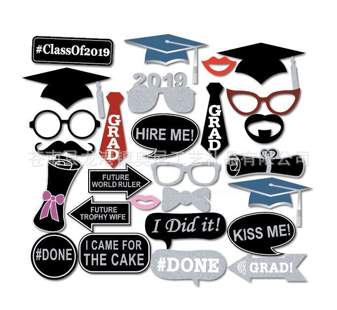 graduation ceremony party photos props paper beard paper frame Funny photo props graduation photo frame: 27pcs