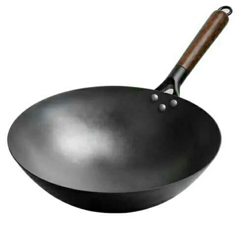 Chinese Traditional Iron Wok Handmade Large Wok&amp;Wooden Handle Non-stick Wok Gas Cooker Pan Kitchen Cookware Iron Pot