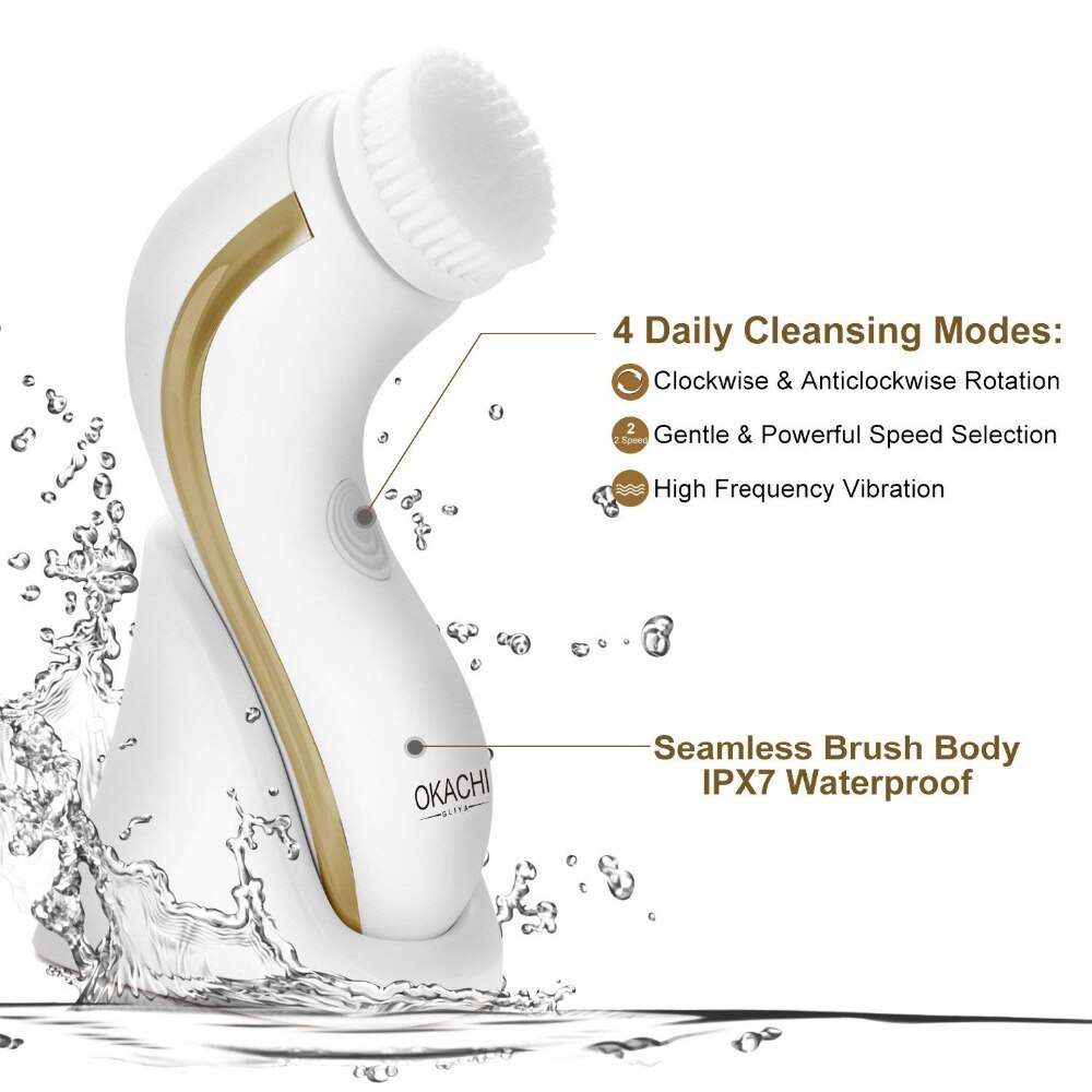OKACHI GLIYA-cepillo eléctrico de limpieza Facial, limpiador de poros profundo, herramienta de belleza, resistente al agua, recargable por USB, dorado