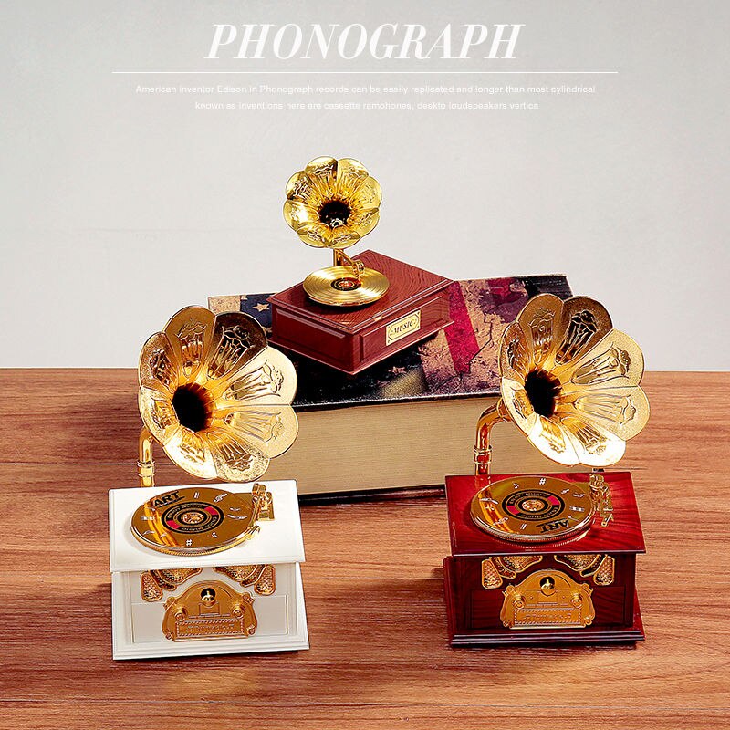 Boîte à musique Gramophone Antique, boîte à musique créative européenne, manivelle, décor de maison, d&#39;anniversaire et de noël