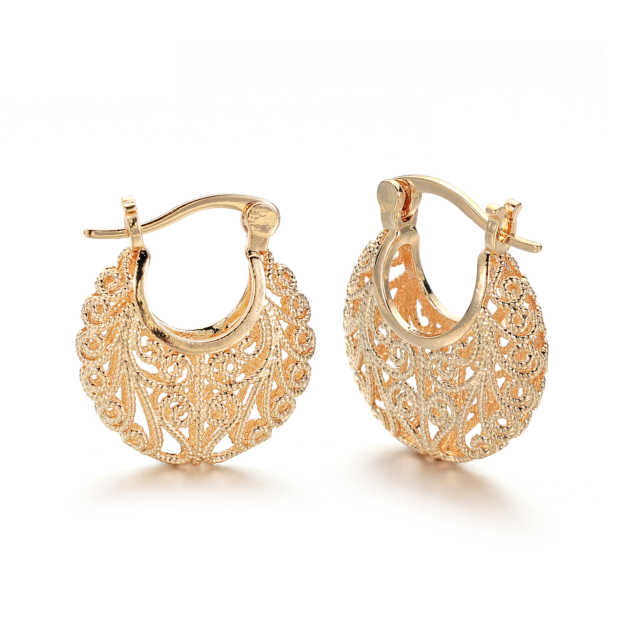 Pendientes colgantes de cristal de circón de para mujer, aretes estéticos de redondos huecos de Color dorado, de joyería: Color oro puro