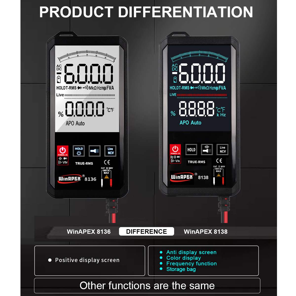 6000 Smart Touch Digital Multimeter Auto Ranging AC/DC Voltage Meter Tester LED Display DC AC Multimeter