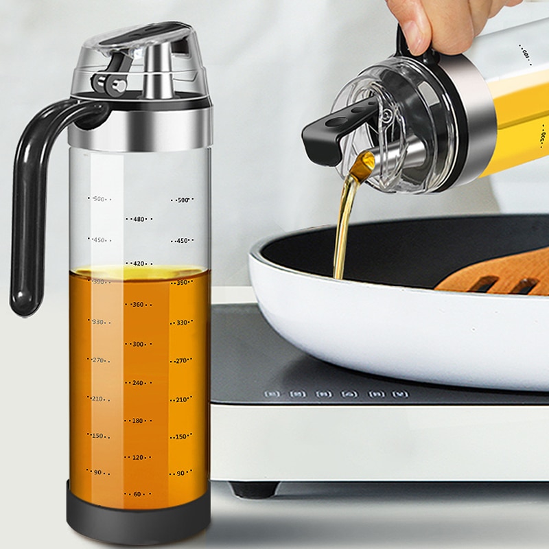 Grande Bouteille en Verre à Rabat et Bouchon Automatique, Distributeur d'Huile d'Olive, Conteneur de Condiments, Cruet Étanche de Vinaigre