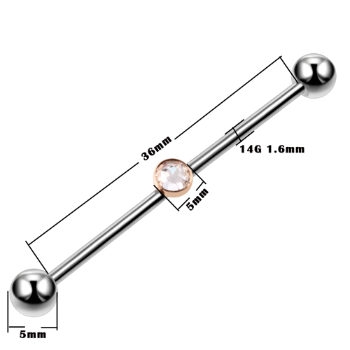 SWANJO 1PC 14G G23 Titanium Industrial Piercings Industrial Barbell Gem Top Removable Earrings Tragus Ear Gauge Body Jewelry: T2104
