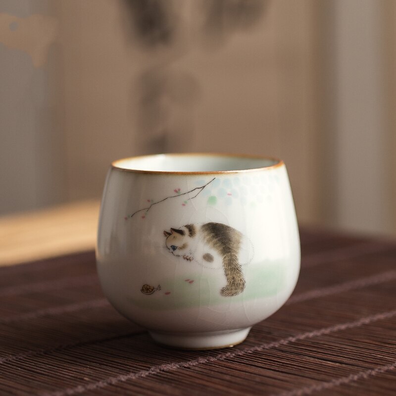 4 Style Cute Cat Ceramic Tea Cups Drinkware Cup Tea Set Crafts Kung Fu Cups Drink Cups Tea Accessories Tea Set Supplies: Pattern 7