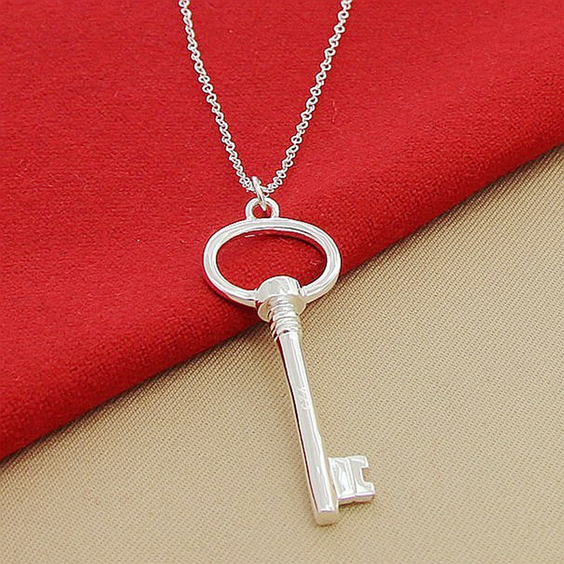 Classic Round Key Pendant Necklace Silver 925 Jewelry Women Men Necklace