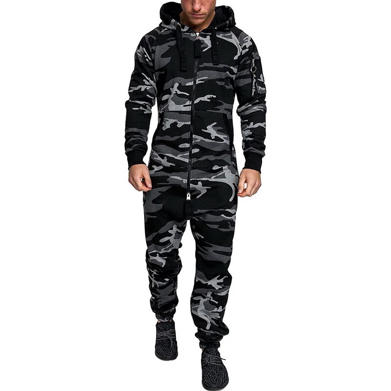 Hoodies Overalls Men Pure Color Splicing Jumpsuit Long Sleeve Male Clothes Men's Jumpsuits One-piece Garment Pajama Streetwear: c / L