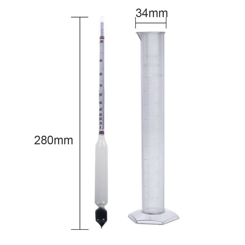 Hydrometer tester årgang måle flaske sæt værktøj alkoholmåler vin alkohol koncentration meter 0-100 hydrometer alkohol tester