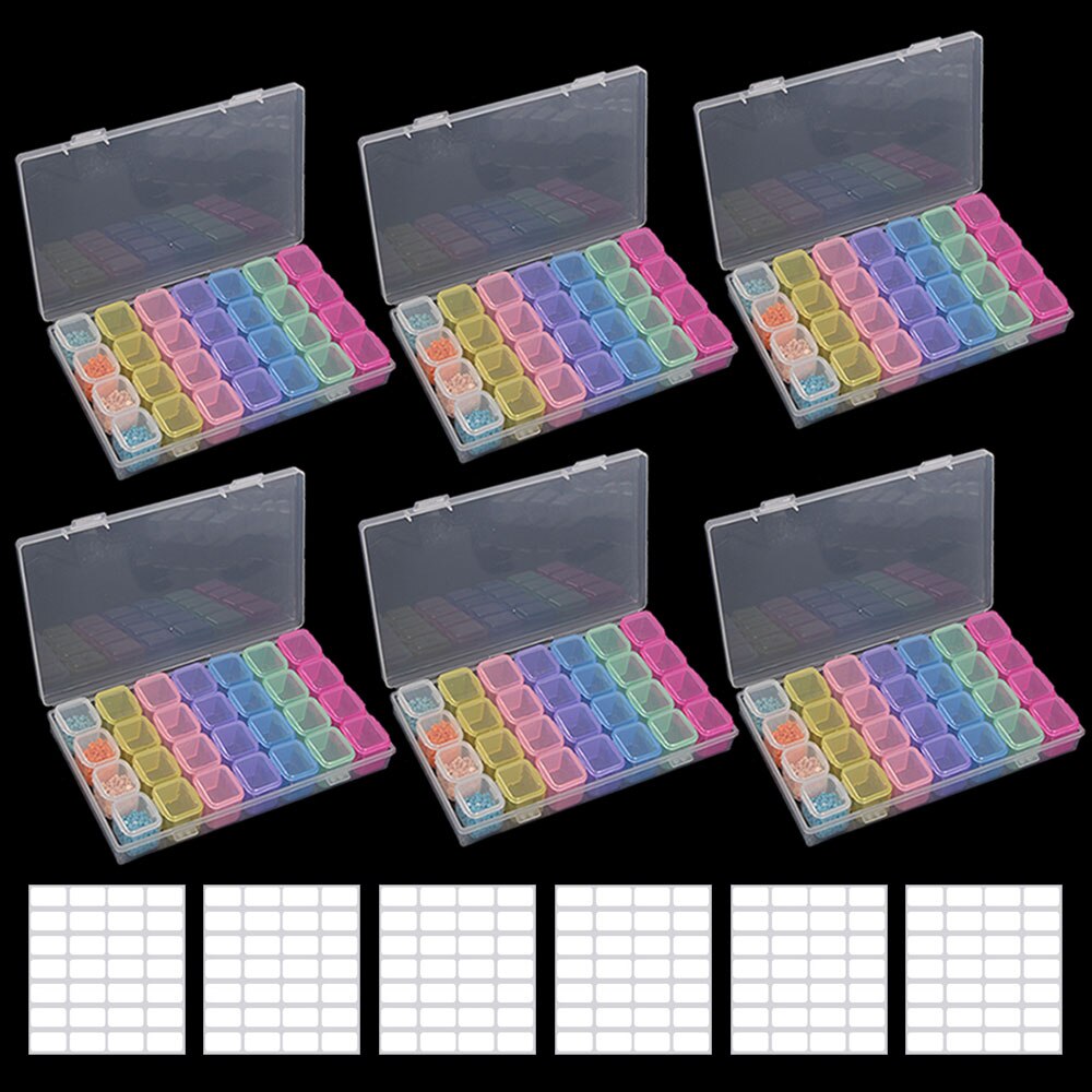 28/56/112Grids Diamond Nail Art Rhinestone Container Organizer Mosaic Embroidery Accessories Tools Bead Container Storage Box: 28 color 6pcs