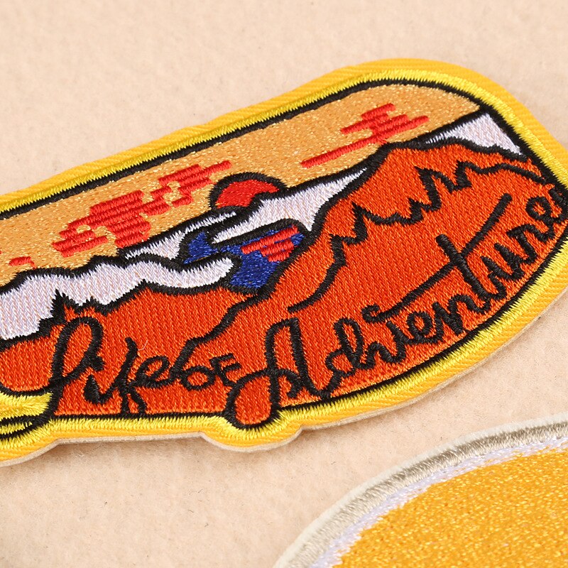 Computer Embroidered Cloth Paste Colorful Scenery Style Mountain Sea Sunrise Desert Beach Clothing Patch