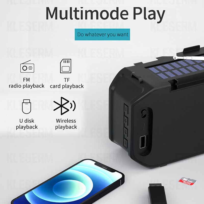 Solar Power Draadloze Speakers Met Flitslicht Fm Radio Tf Card Ondersteuning Zonne-energie Opladen Outdoor Camping Bluetooth Speaker Boombox