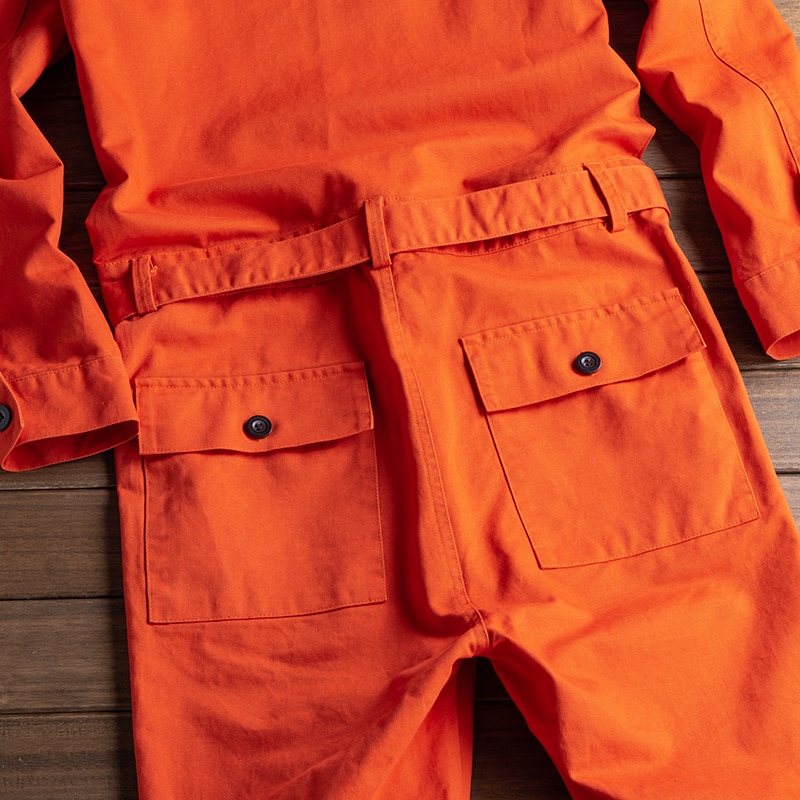 Mono de manga larga con solapa para hombre, peto holgado informal de Hip Hop con múltiples bolsillos, cómodo, color naranja y rojo, novedad de