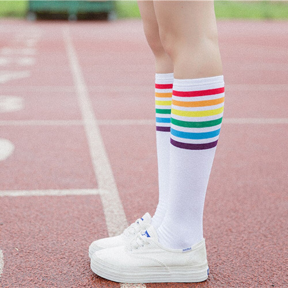 Socks Thigh High Socks Over Knee Rainbow Stripe Girls long socks women over knee stripe #P