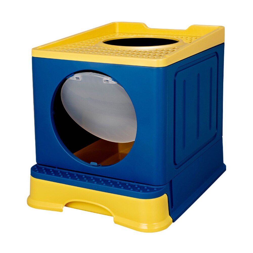 Top Exit Cat Litter Box with Lid Folding Large Enough Kitty Litter Boxes, Front Enter Tray Toilet Including Pet Litter Scoop: yellow