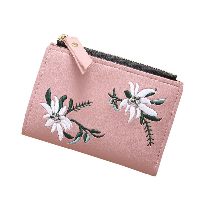 Borsa Della moneta Donne portafogli In Pelle Borse Del Ricamo Delle Donne Del Raccoglitore Floreale di Stampa del Supporto di Carta di Credito Monederos Para Mujer: Pink 