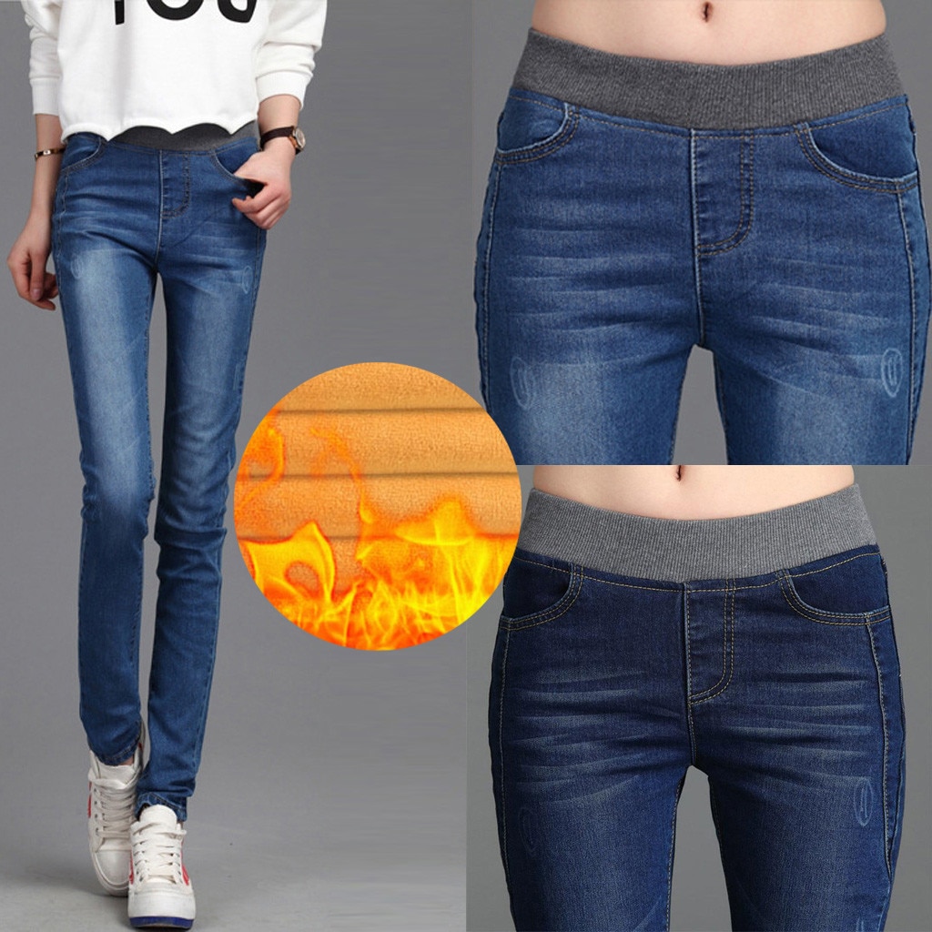 Jean d'hiver pour femmes, pantalon extensible en velours, Denim molletonné taille haute, Denim, grande taille #3