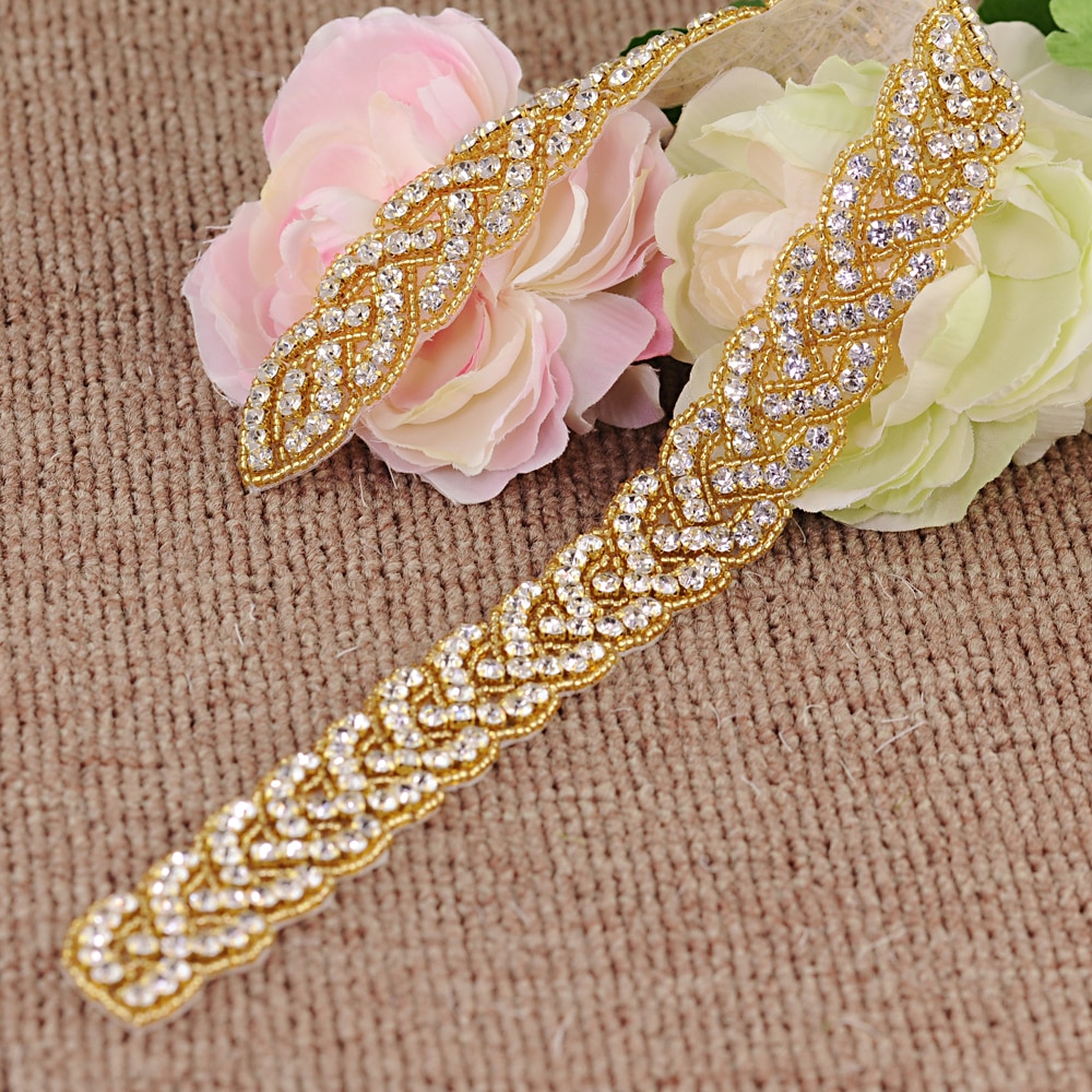 TRiXY S216-G Sparkly Gold Wedding Belt Rhinestone Sash Belt Beaded Bridal Belt Women Belts Wedding Sashes Golden Waist Belt