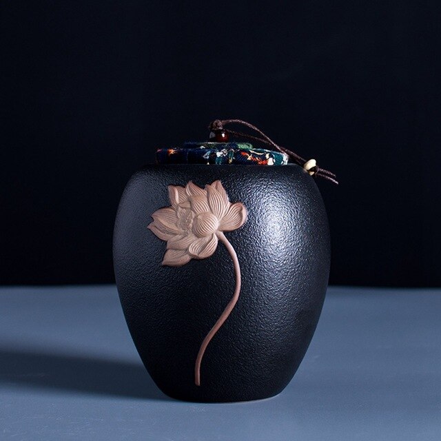 Pot de stockage de thé d'art | Céramique grossière, poterie de thé, accessoires de décoration artisanat/haricots noix Caddy boîtes scellées réservoirs 1 pièces: Black