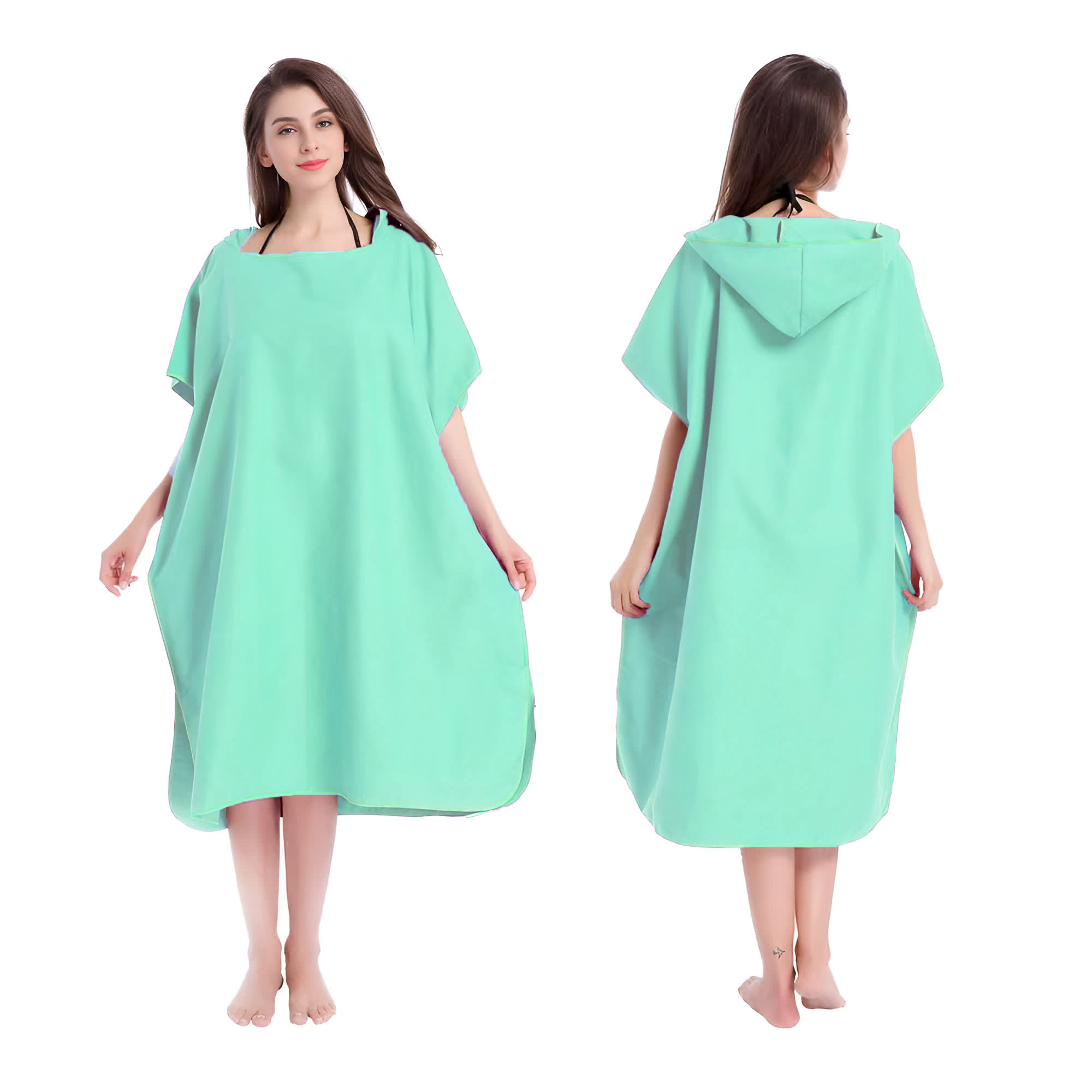 Mikrofaser-Kapuzenhandtuch für Männer und Frauen, Schwimmen, Strand, Reisen, schnell trocknend, Wickelmantel, Umhang, Badetuch, Bademantel, Surfen-Poncho, Sauna, Spielen: Licht Grün