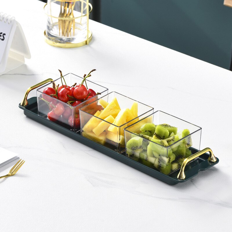 Nordic Fruit Dessert Snacks Serving Platter Party Fruit Snack Plate Candy Nuts Salad Dishes Plate Cake Food Snack Kitchen Plate: Green 3 grid