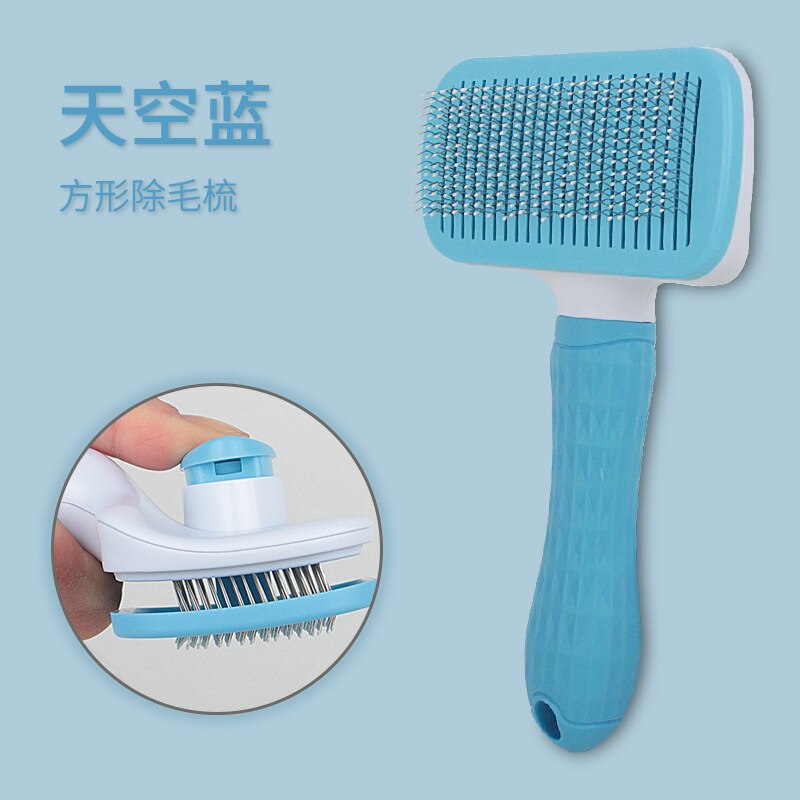 Peigne épilateur pour chat, brosse de toilettage et de soin, poils longs d'animaux de compagnie, nettoyage, fournitures de brosse de bain: Sky blue square head