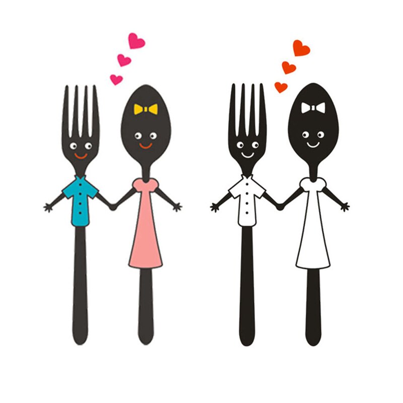 Kitchen Decoration Dining Cutlery Stickers Dining Cartoon Cute Spoon Fork Vinyl Mural Art Wall Sticker For Kitchen