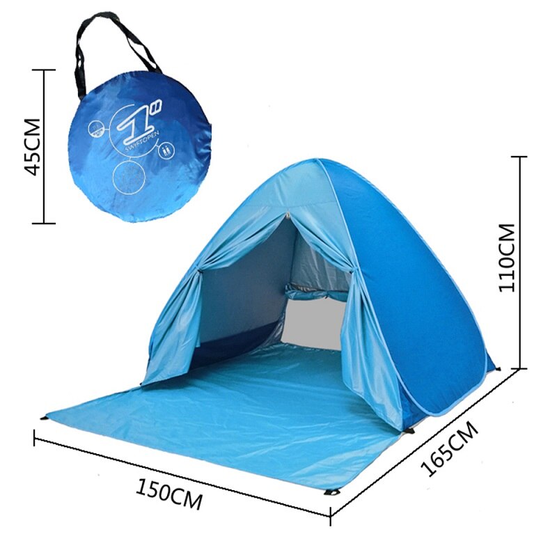 Strandzelt 165*150*110cm, automatisch aufklappbar, ultraleichtes faltzelt für familien, ideal für touristen, angler und camping, uv-beständig, vollständiger sonnenschutz