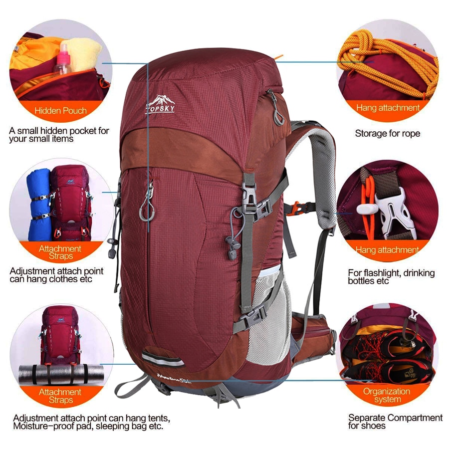 Backpack 40L Internal Frame Ultralight Waterproof Outdoor Mountaineering Hiking Traveling Climbing Camping with Rain Cover