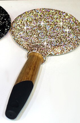 mango de madera espejo de maquillaje Meridiano de masaje Airbag peine portátil compacto mano de espejo para mujeres de viaje: Champagne Mirror