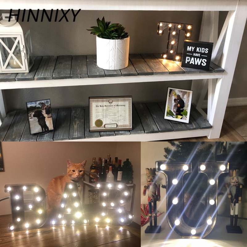 Hinnixy 26 lettre lampe Style industriel LED veilleuse 3D Alphabet lampe batterie café Bar éclairage de décoration de noël