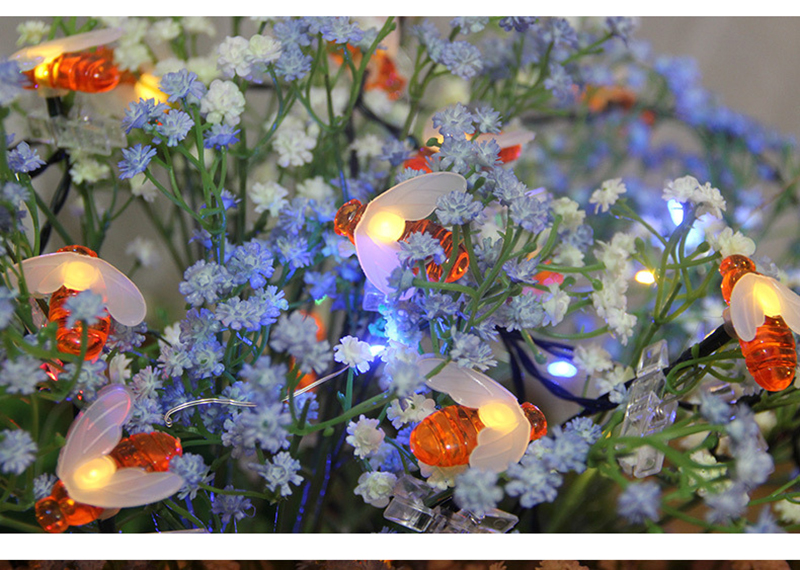 Solar Honeybee String Lights Outdoor Waterproof Cute Bee Shape Fairy String Light Decor for Garden Patio Xmas Decorations
