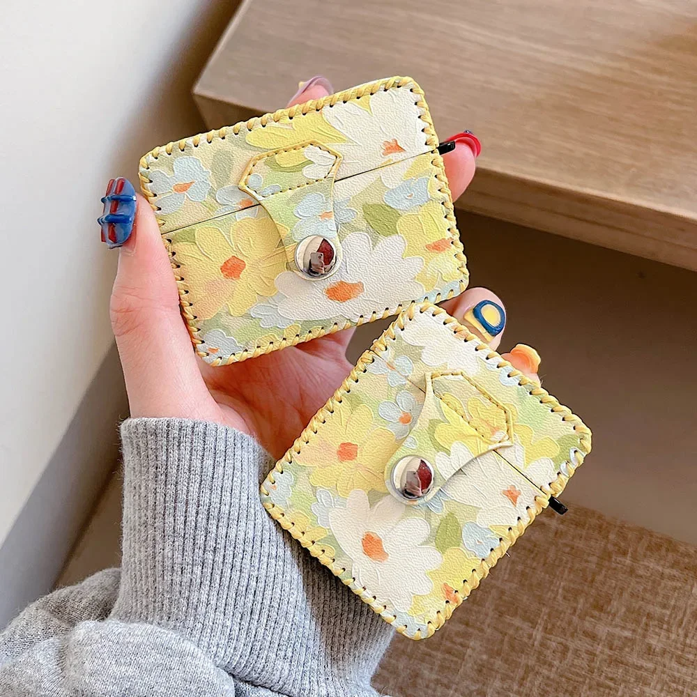 Étui Airpods 4 2 1 3 pour écouteurs, peinture à l'huile de fleurs, housse en cuir Vintage pour AirPod Pro, boîte de Protection