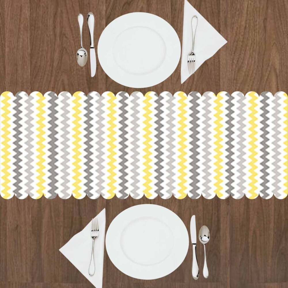 Else Gray White Yellow Line Stripes Geometrics 3d Print Pattern Modern Table Runner for Kitchen Dining Room Tablecloth