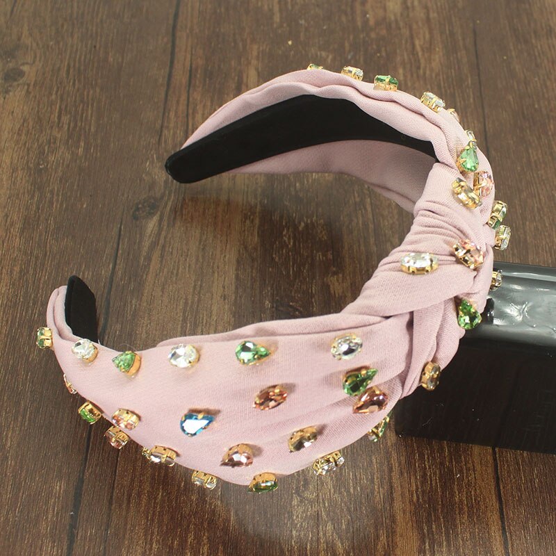 Eleganckie nowe modne akcesoria do włosów szeroki boczny pałąk Mix kryształowy barokowy Hairband Center Cross nakrycia głowy dla kobiet wesele: pink