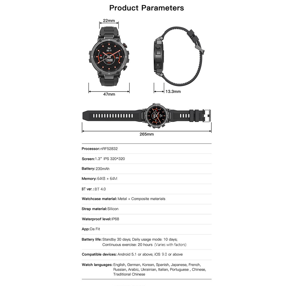 KOSPET Raptor Outdoor Sport Watch Rugged Bluetooth Full Touch Smart Watch Ip68 Waterproof Tracker Smartwatch For Men