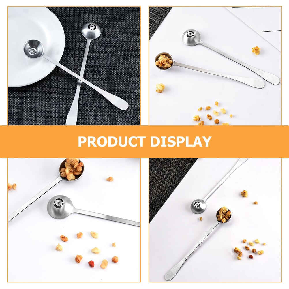 Long Handle Spoon Colander Strainer Spoon Stainless Steel Seasoning Scoop Colander