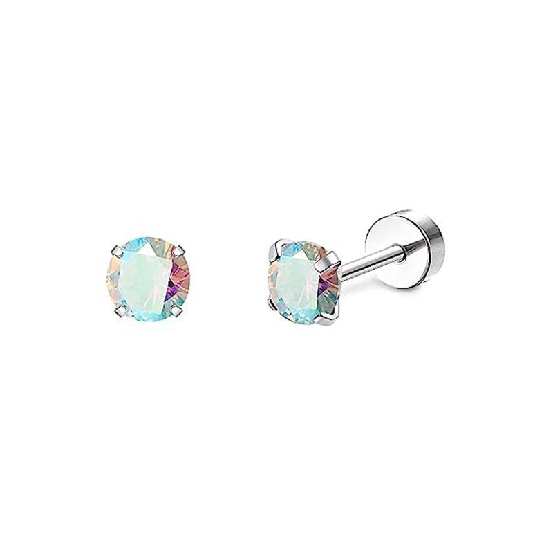 2PCS/Set Stainless Steel Heart Moon Earbone Stud Screw Ball Stud Earrings for Women Ear Tragus Cartilage Body Piercing: pink